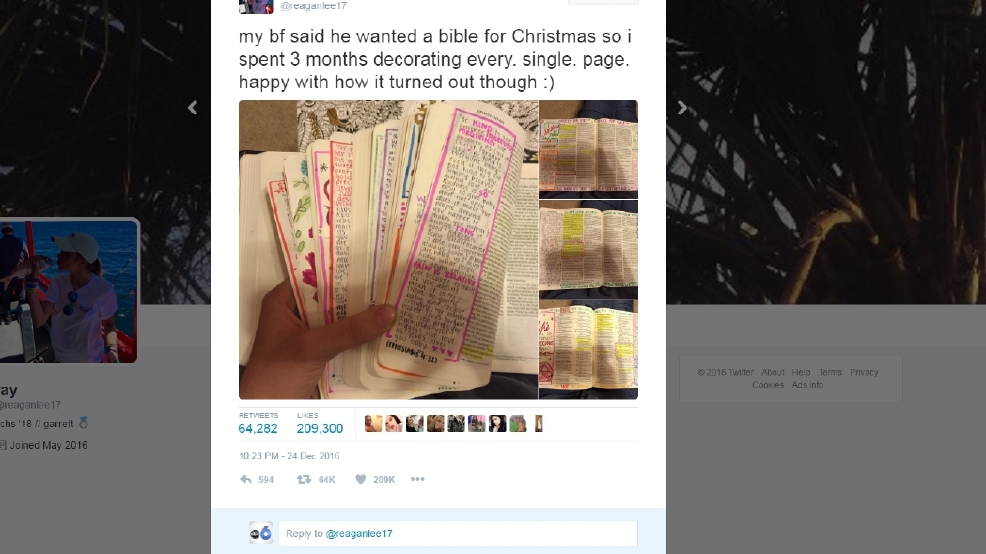 Teen's thoughtful gift to boyfriend wanting Bible for ...
